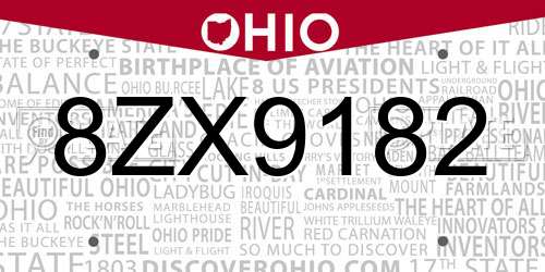 8ZX9182 Ohio License Plate