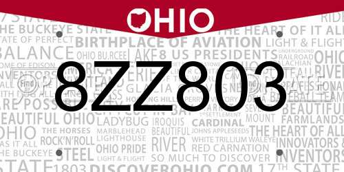 8ZZ803 Ohio License Plate