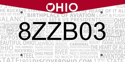 8ZZB03 Ohio License Plate