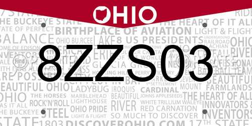 8ZZS03 Ohio License Plate