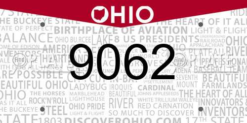 9062 Ohio License Plate