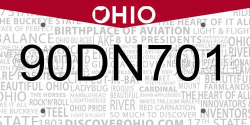 90DN701 Ohio License Plate