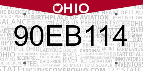 90EB114 Ohio License Plate