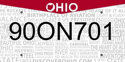 90ON701 Ohio License Plate