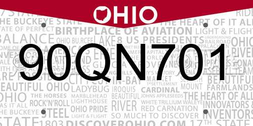 90QN701 Ohio License Plate