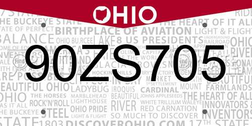 90ZS705 Ohio License Plate