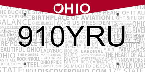 910YRU Ohio License Plate