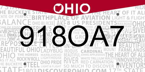 918OA7 Ohio License Plate