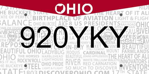 920YKY Ohio License Plate