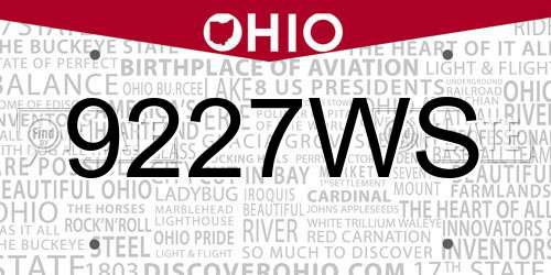 9227WS Ohio License Plate