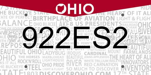922ES2 Ohio License Plate