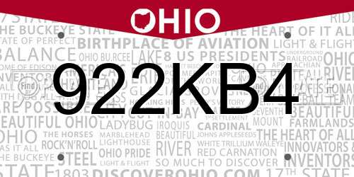 922KB4 Ohio License Plate