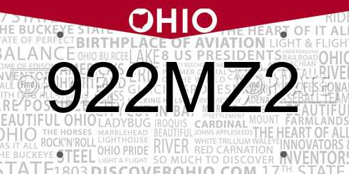 922MZ2 Ohio License Plate
