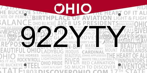 922YTY Ohio License Plate