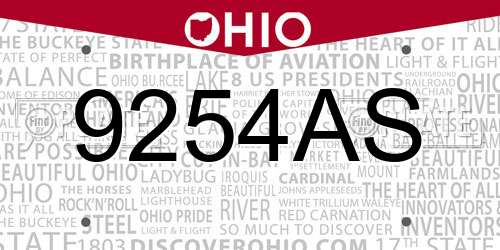 9254AS Ohio License Plate