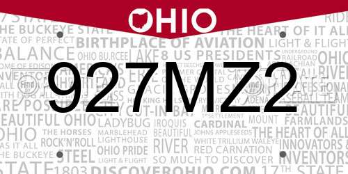 927MZ2 Ohio License Plate