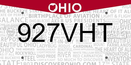 927VHT Ohio License Plate