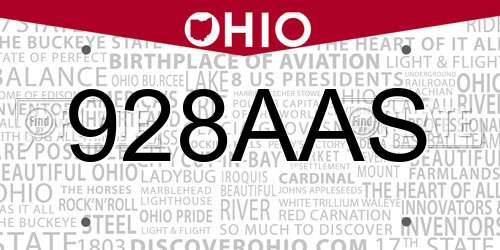 928AAS Ohio License Plate