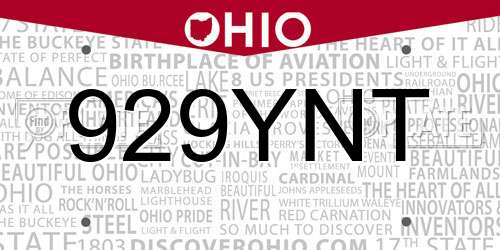 929YNT Ohio License Plate