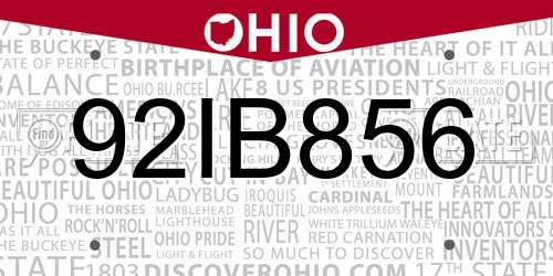 92IB856 Ohio License Plate