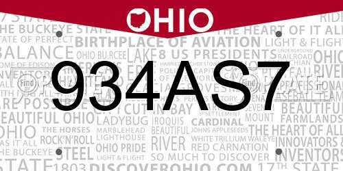 934AS7 Ohio License Plate
