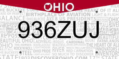 936ZUJ Ohio License Plate