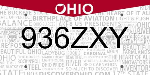 936ZXY Ohio License Plate