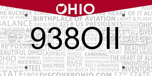 938OII Ohio License Plate