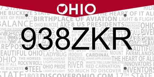 938ZKR Ohio License Plate