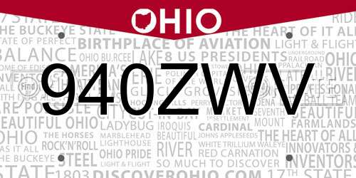 940ZWV Ohio License Plate