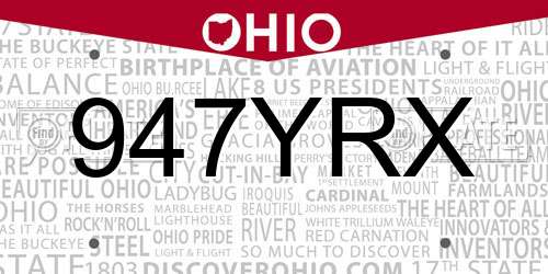 947YRX Ohio License Plate