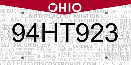 94HT923 Ohio License Plate