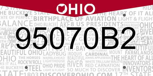 95070B2 Ohio License Plate