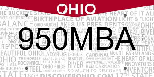 950MBA Ohio License Plate