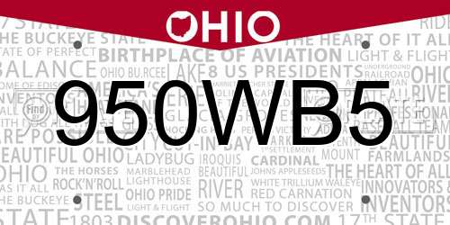 950WB5 Ohio License Plate