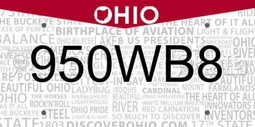 950WB8 Ohio License Plate