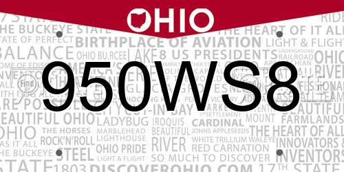 950WS8 Ohio License Plate