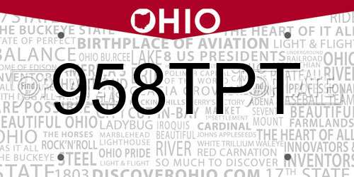 958TPT Ohio License Plate