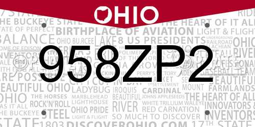 958ZP2 Ohio License Plate