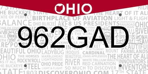 962GAD Ohio License Plate