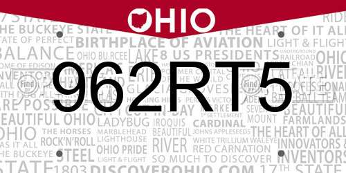 962RT5 Ohio License Plate