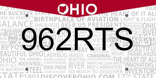 962RTS Ohio License Plate