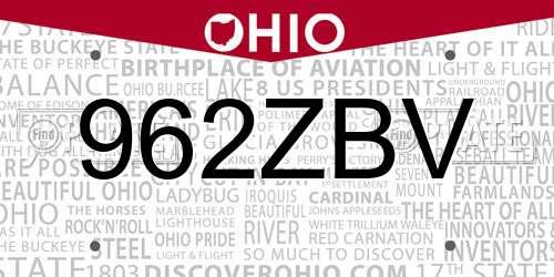 962ZBV Ohio License Plate