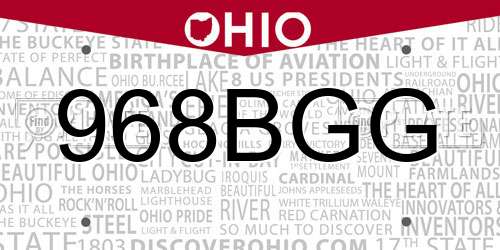 968BGG Ohio License Plate
