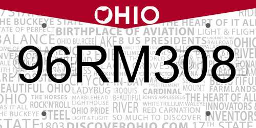 96RM308 Ohio License Plate
