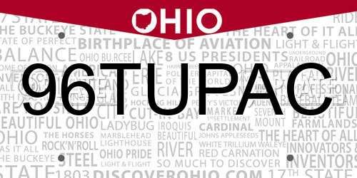 96TUPAC Ohio License Plate