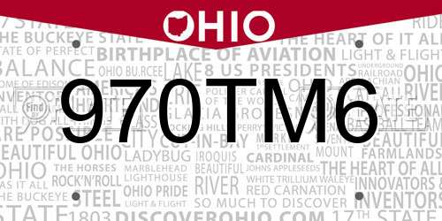 970TM6 Ohio License Plate
