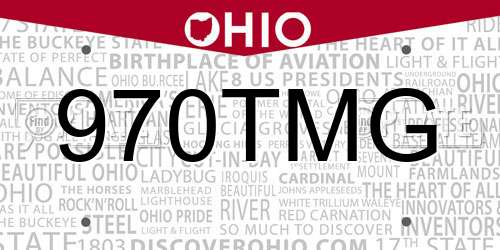 970TMG Ohio License Plate