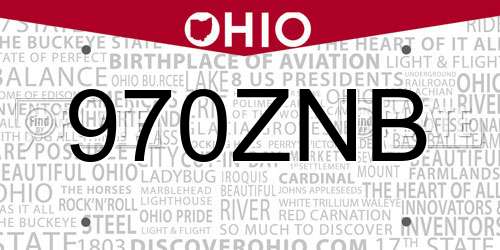 970ZNB Ohio License Plate