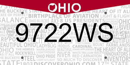 9722WS Ohio License Plate